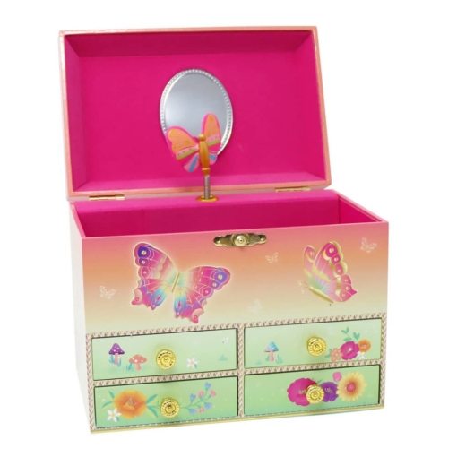 Pink Poppy Rainbow Butterfly Medium Music Box